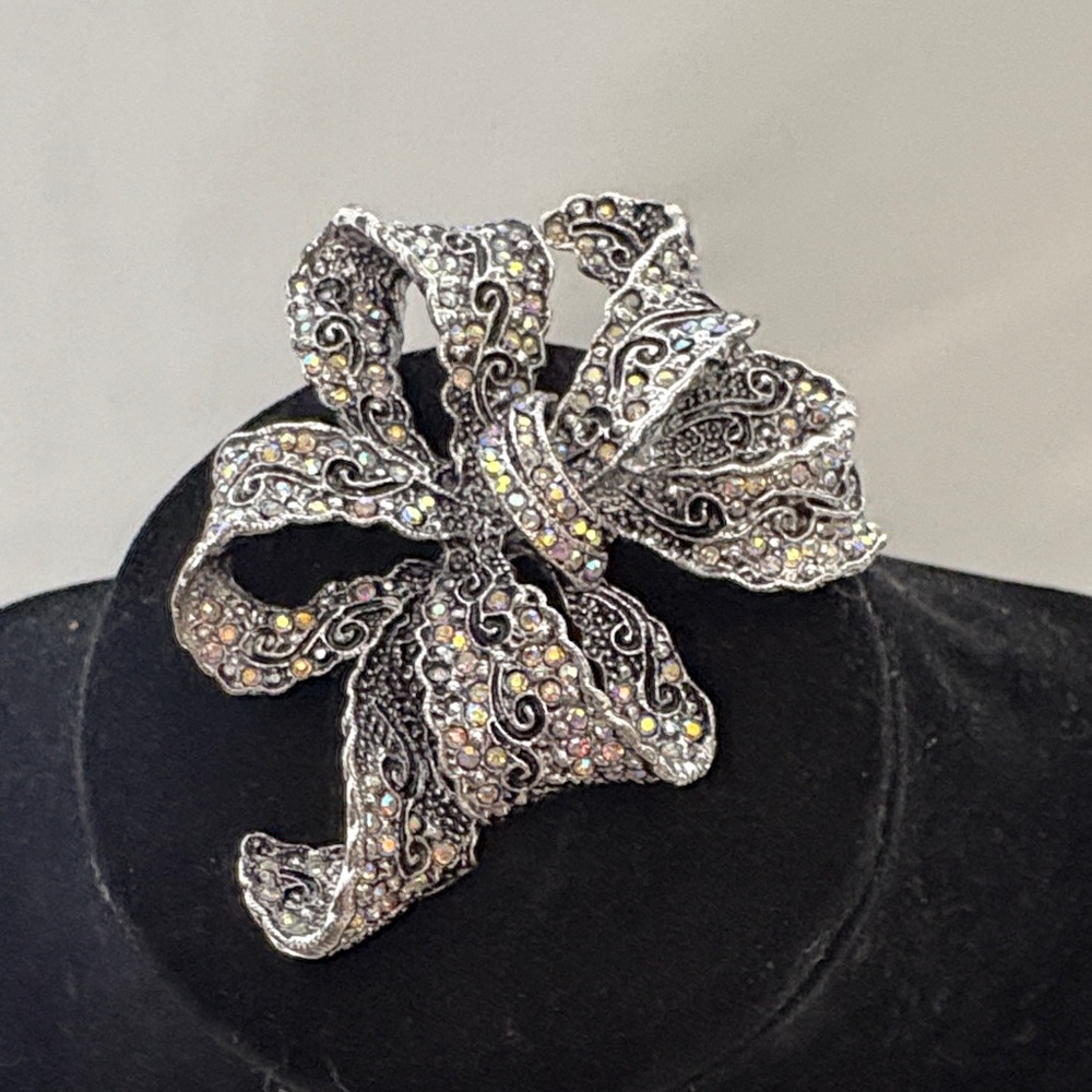 Premier Designs Ornate Silver Brooch with Black Accents